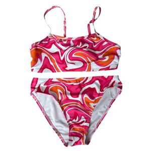 Teen Girls Pink Orange Swirl Bikini Set High Waist 10-11Y